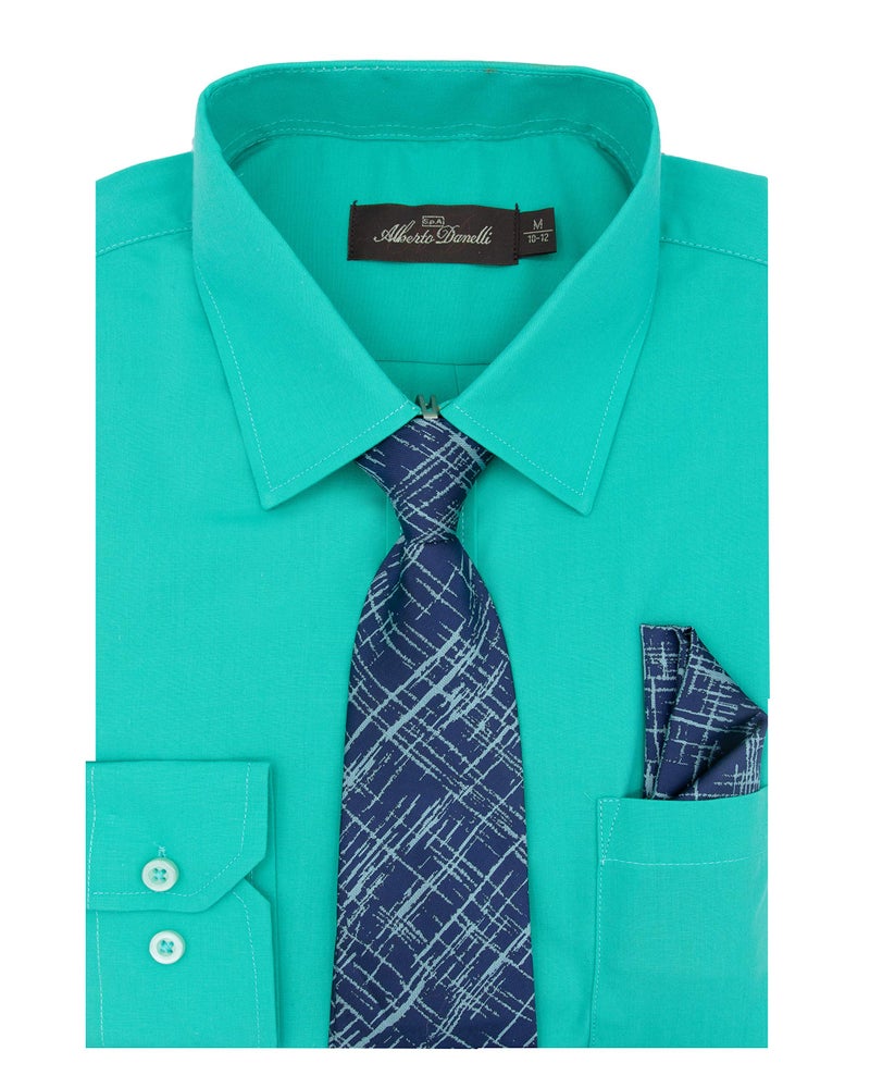 Alberto Danelli's Boys Long Sleeve Dress Shirt with Matching Tie and Handkerchief, 14/16, Lagoon - Image 1